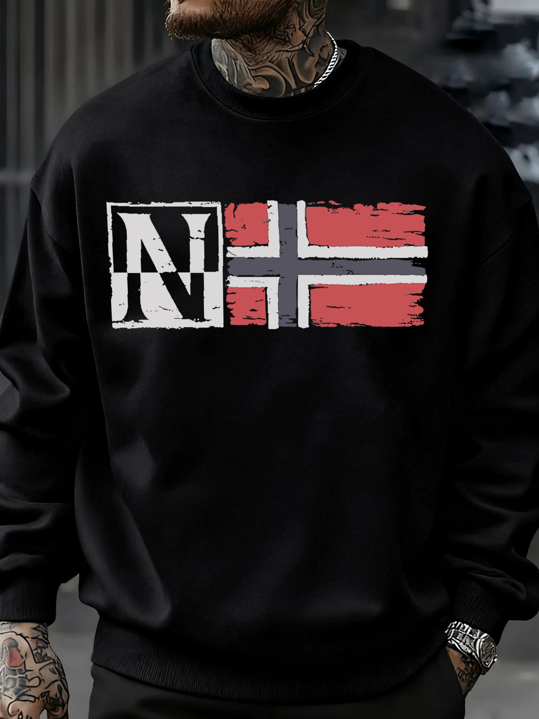 

N художественные персонажи и принт флага, мужские толстовки, теплый цвет, пуловер, повседневная модная спортивная одежда, флисовая осенняя свободная одежда