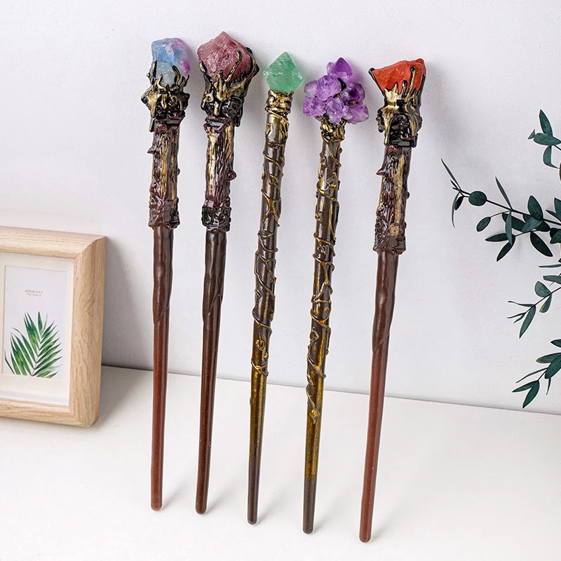 Natural Crystal Handmade Jewelry Magic Stick Witch Princess Cosplay Props Fairy Wand Halloween Gift Ritual Tool Decoration