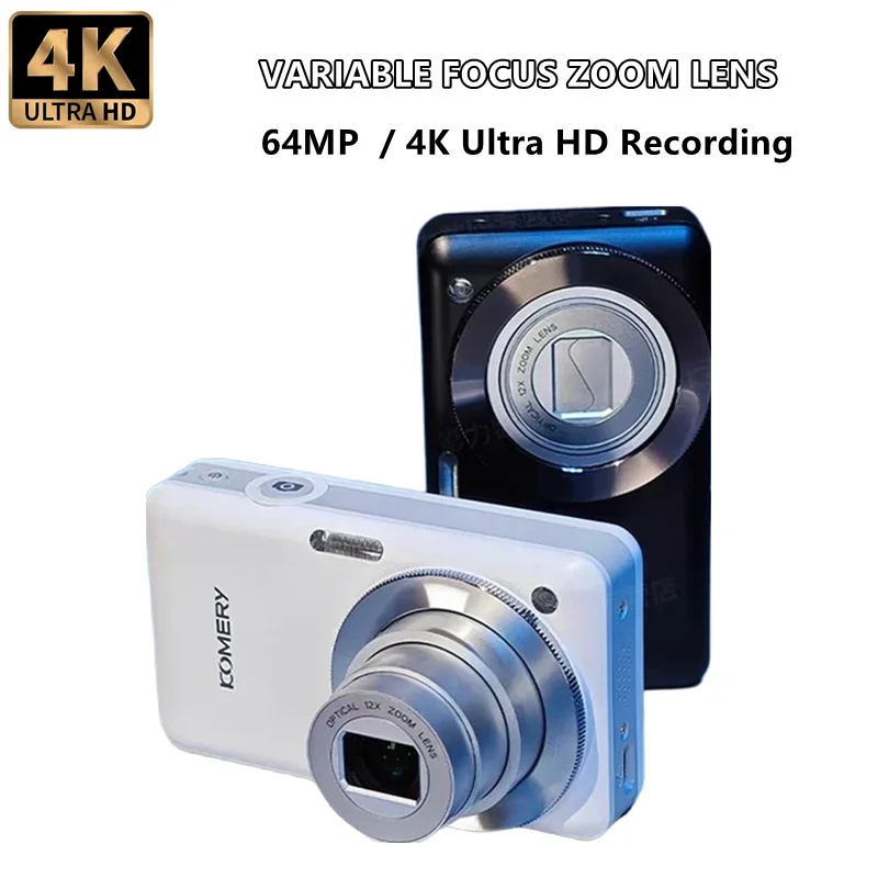 

Цифровая камера для фотосъемки с 12-кратным оптическим зумом, 4K, 64 МП, CCD-матрицей, двумя экранами (передним и задним), для видеоблогинга, со встроенной подсветкой