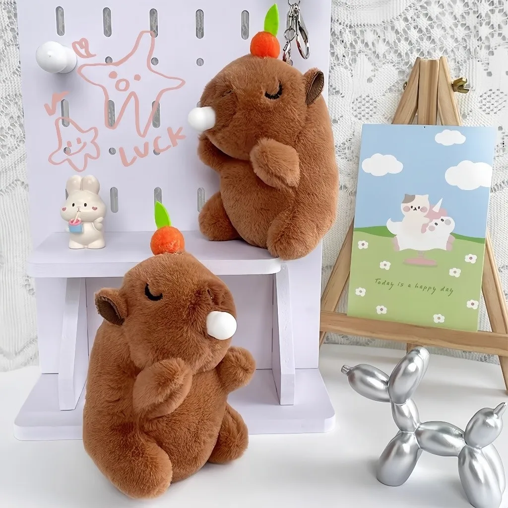 Brinquedo Interativo Casal Capivara Pelucia Anti Stress Sopra Bolhas e Rabo Giratório Presente Fofo para Crianças e Adultos