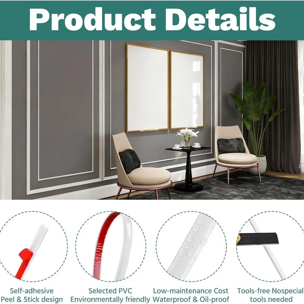 Self TPE Wall Trim Strip 5 meters Long 32mm Wide for Interior Wall Edge Protection and Decorative Panel Borders