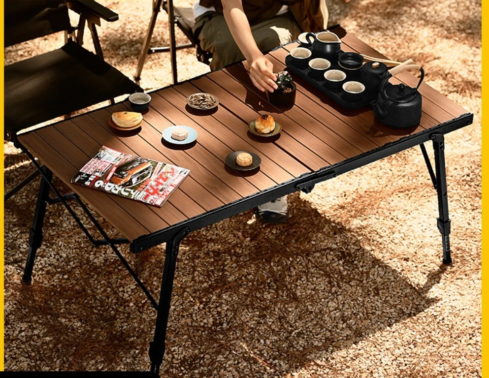 

Складной уличный стол из алюминиевого сплава с текстурой под дерево, большой, подъемный, для барбекю, портативный, для кемпинга, тактический стол для автомобиля