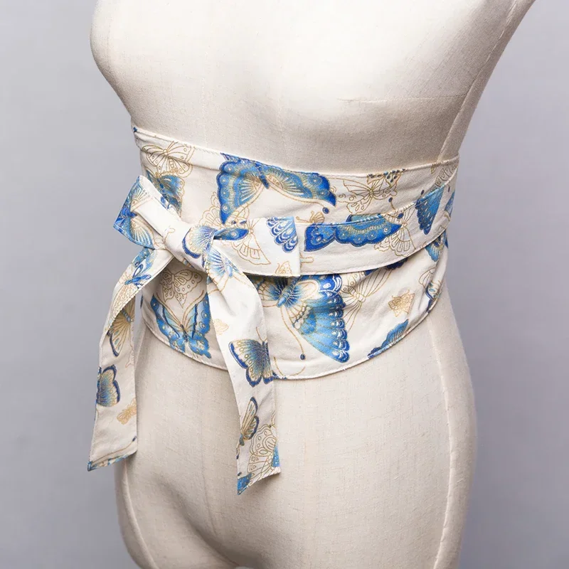 Retro สไตล์ผู้หญิงชุดกว้างเข็มขัด bronzed พิมพ์ลายดอกไม้ yukata Obi คอสเพลย์เข็มขัดญี่ปุ่น kimono Obi