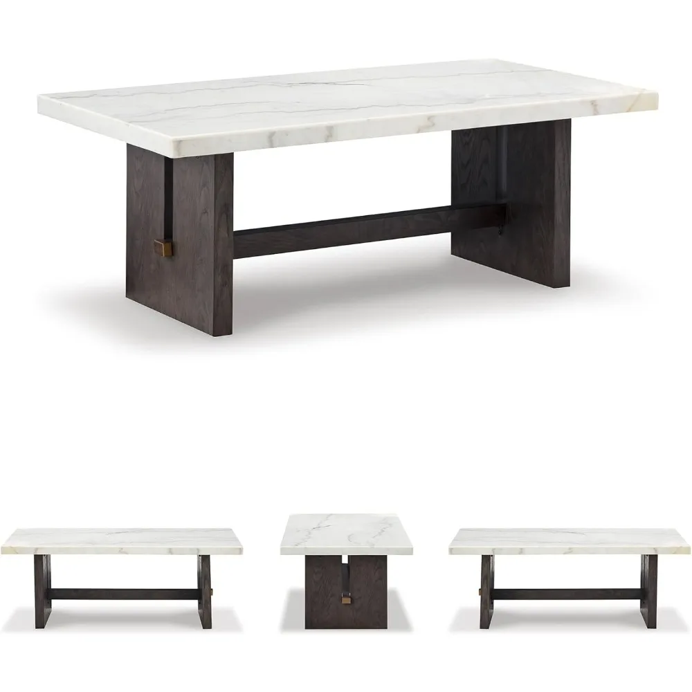 Ashley Burkhaus Signature Mesa de centro retangular tradicional com tampo de mármore em acabamento marrom escuro e branco