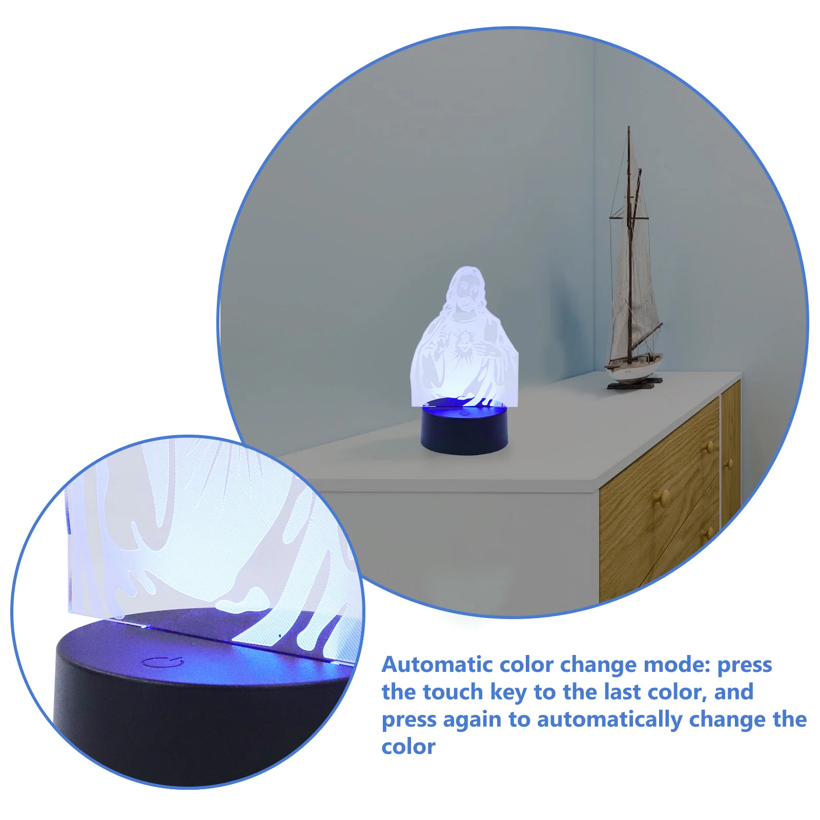 ثلاثية الأبعاد ضوء صغير الاكريليك يسوع نمط مصباح Usb بالطاقة ضوء دافئ لغرفة النوم الاكريليك Usb ليلة مصباح سطح المكتب ديكور المنزل الكنيسة