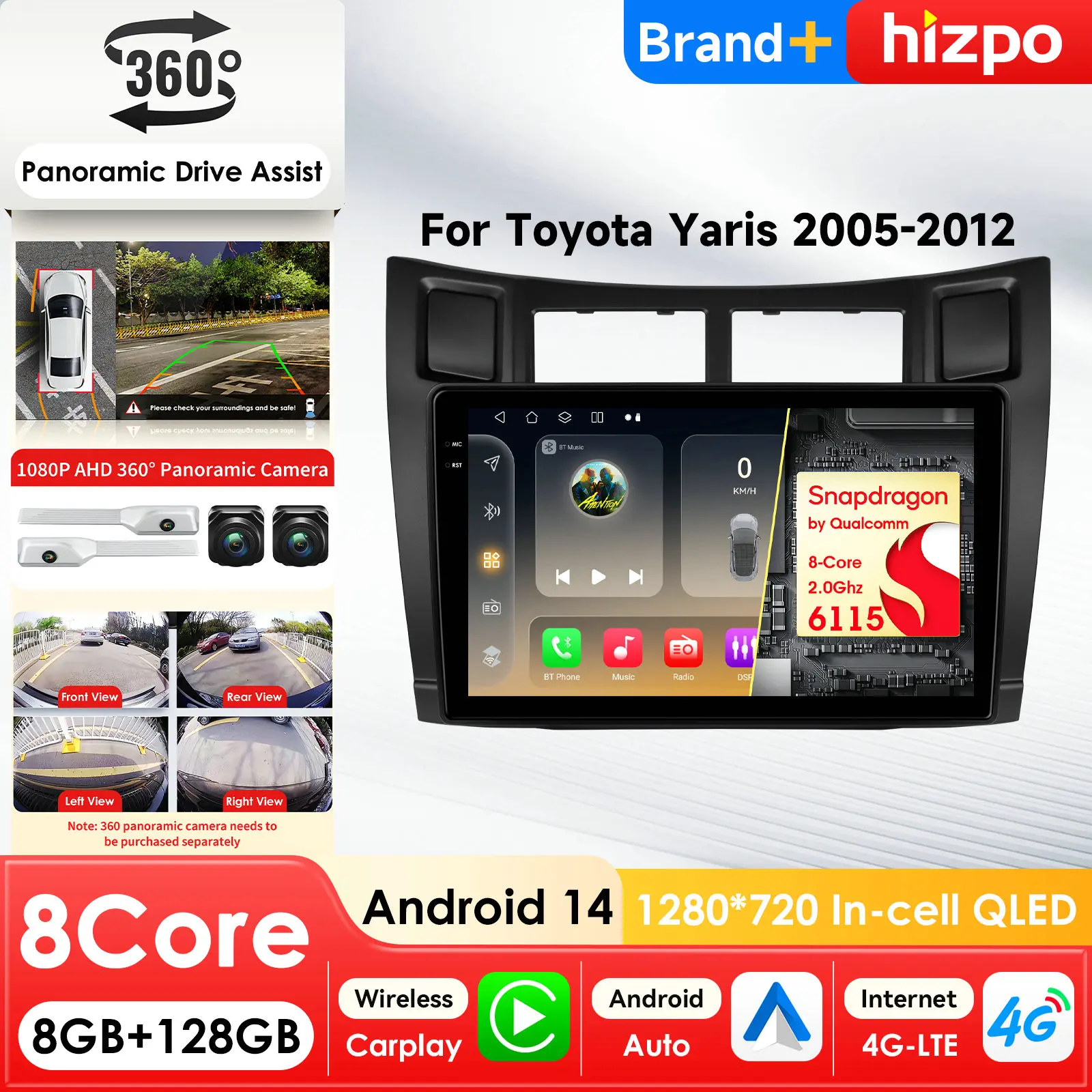 

Автомобильный мультимедийный плеер Hizpo Stereo AI с интеллектуальным экраном Android для Toyota Yaris 2005-2012, GPS, Carplay, 4G, головное устройство Snapdragon