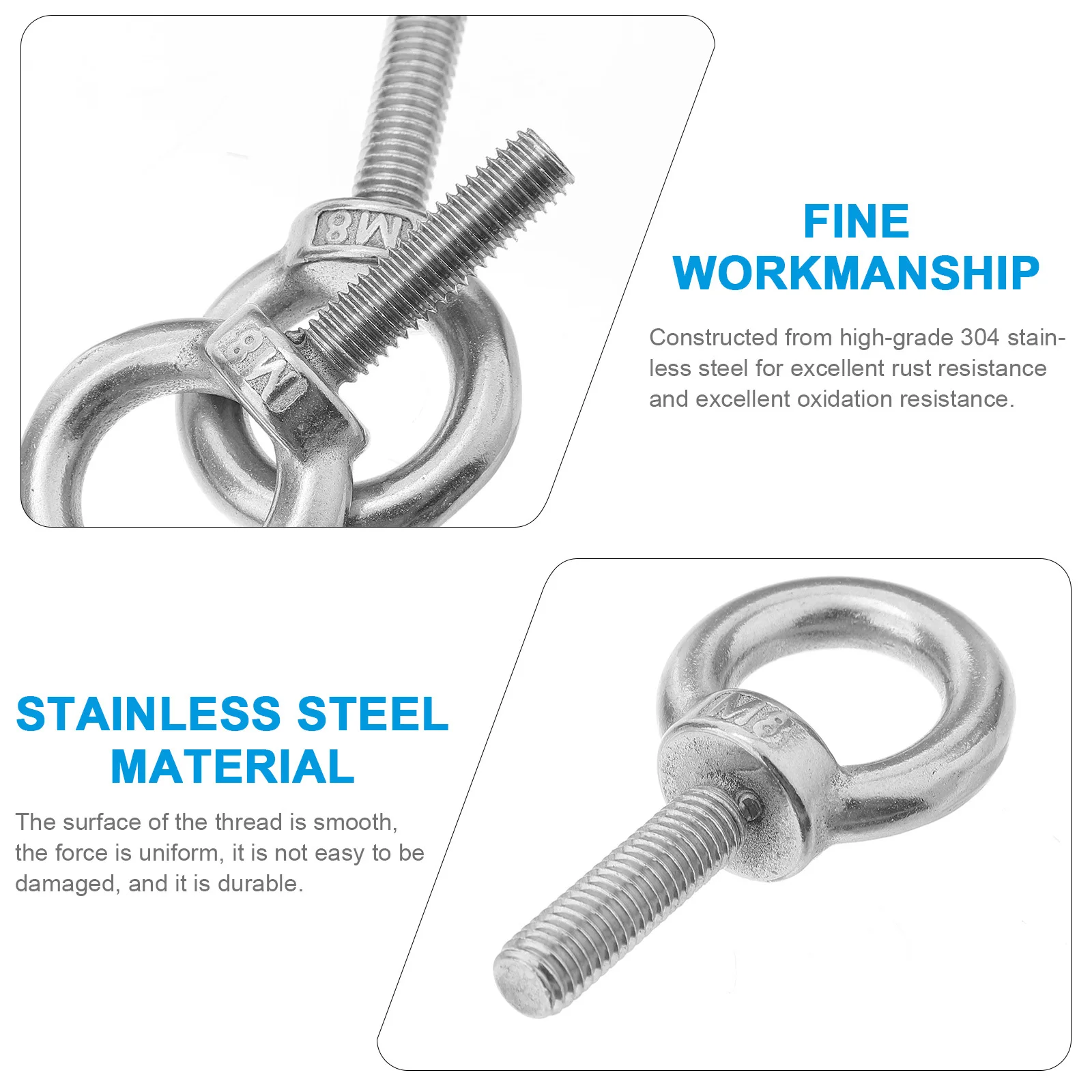 

5Pcs M8x30 Stainless Steel Eye Bolts Ring Screw High Hardness Heavy Duty Lifting Wire Rope Hardware Eye Bolts M8 Bolt