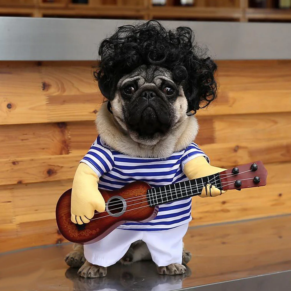 

Funny Dog Costume Puppy Playing Guitar Fancy Design Size M Comfortable Cosplay Photo Xmas Gift Pet Clothes Puppy Costume