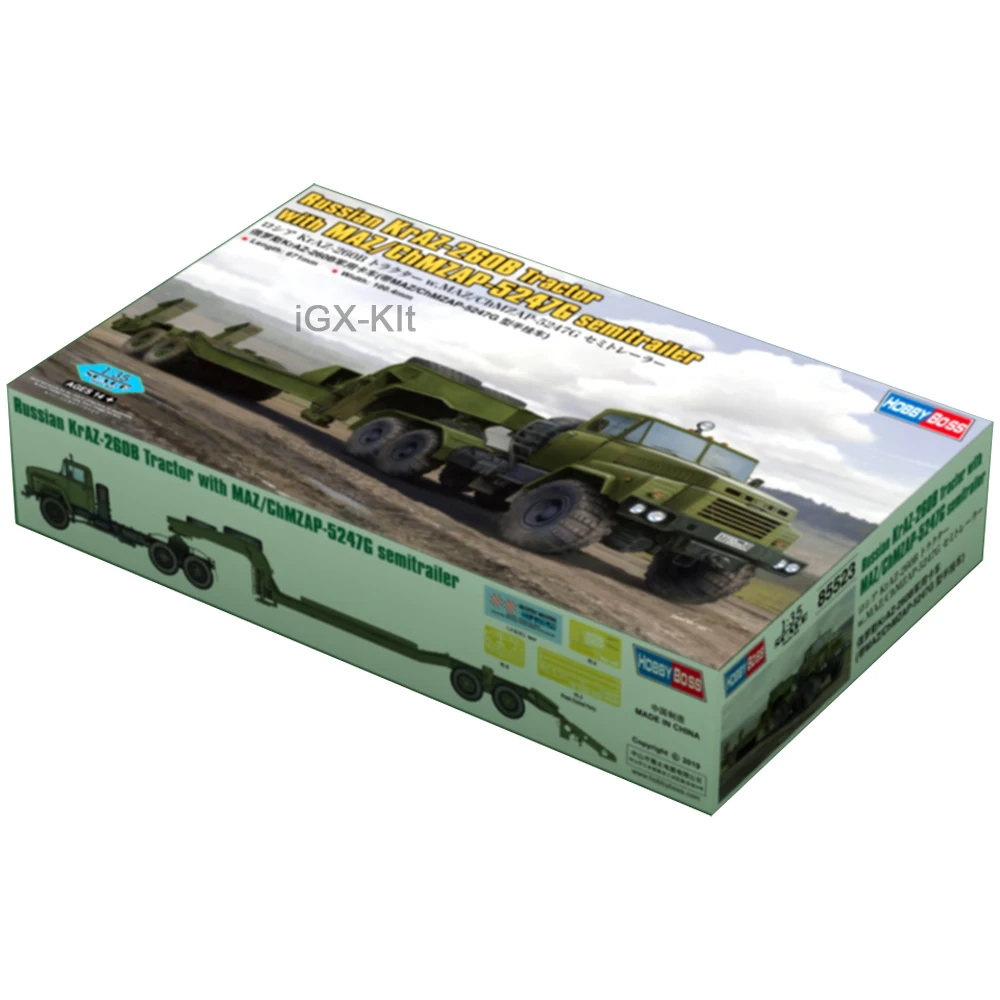 Hobbyboss 85523 1/35 Scale Russian Truck KrAZ-260B W/ Semi Trailer MAZ/ChMZAP-5247G Hobby Craft Toy Plastic Model Building Kit