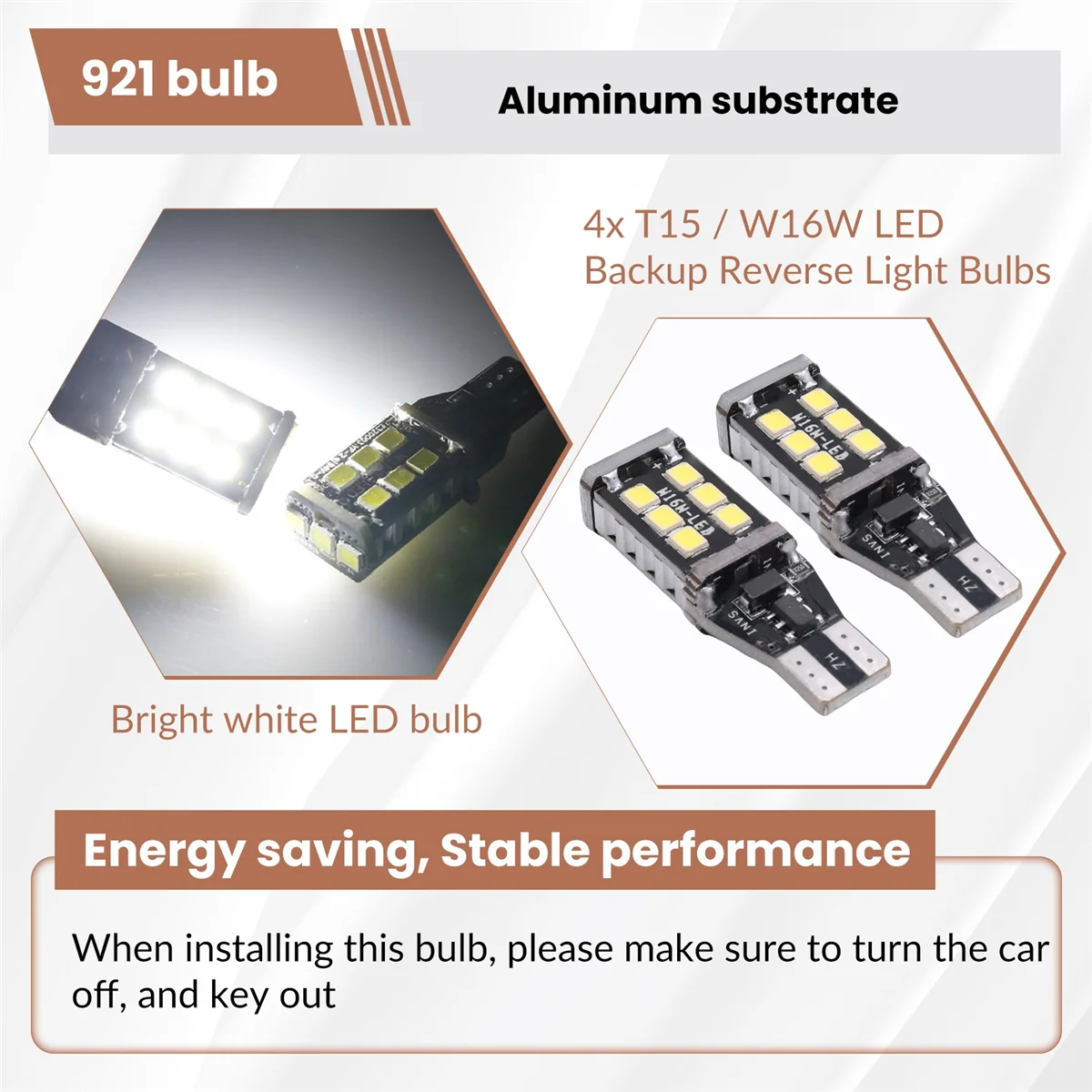 4Pcs Bright White Canbus LED Bulb for Car Backup Reverse Lights 912 921 T15 W16W