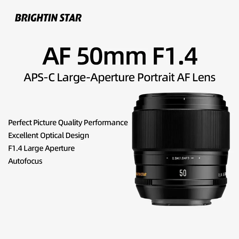 

Brightin Star AF 50mm F1.4 APS-C Mirrorless Digital Auto Focus Lens for Sony E ZVE10 A6400 a6000 nex Fujifilm X XS10 XT30 XE5 XM