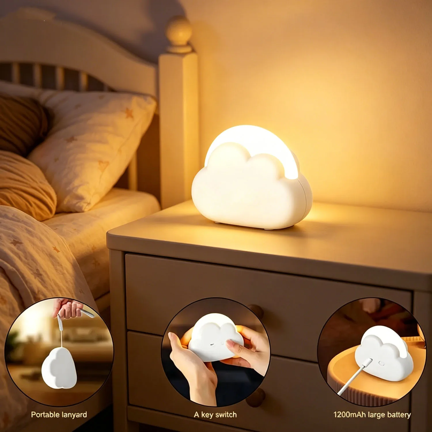 1pc Portable LED Night Light, Cloud Shaped Mini Desk Lamp, Button Switch, Suitable For Bedrooms, Study Rooms, And Baby Rooms
