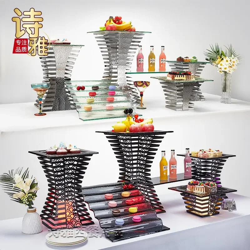 Stainless steel hammer point buffet cold meal coffee break table banquet hotel cake dessert ornament display stand high-end set
