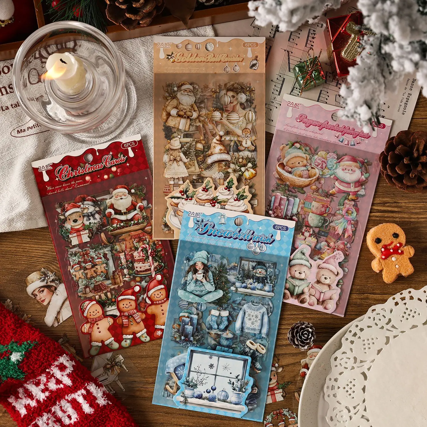 6 أوراق عيد الميلاد سلسلة ملصق حزمة DIY ألبوم القرطاسية الزخرفية مذكرات كأس دفتر الهاتف المحمول سكرابوكينغ الإمدادات