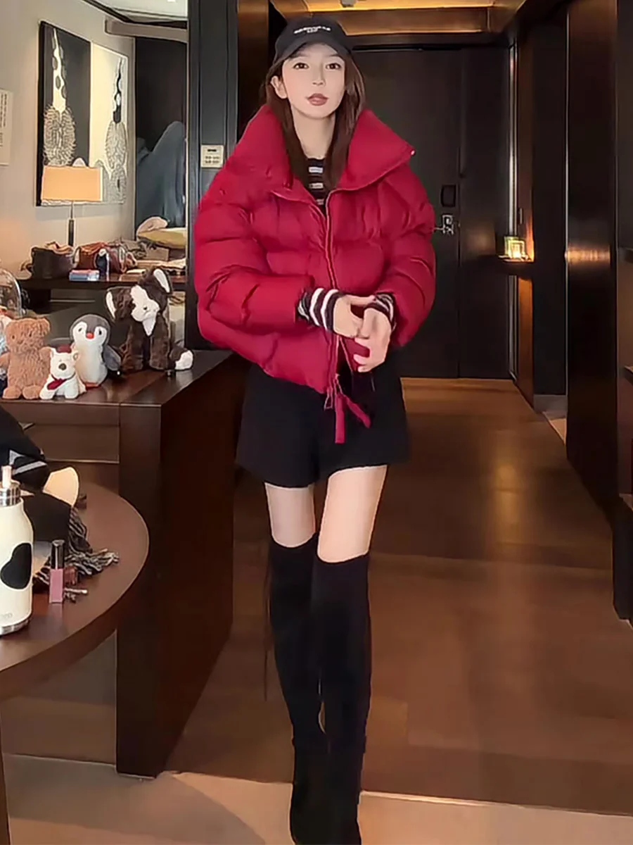 Faionable Red ort Puffer Jaet abrigo de invierno para mujer cuello alto Du down pan prendas de vestir exteriores Casual Sle Thiened