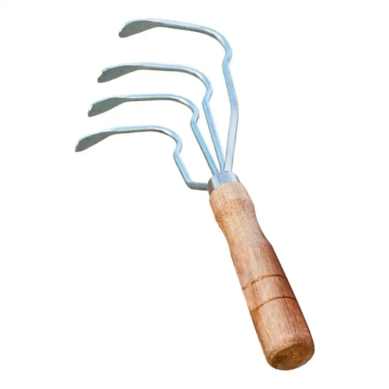 

Hand Rake Claw Wood Handle Shell Digger Tool Handheld 4 Teeth Multifunctional Rake For Clamming Lake Farm Landscaping Pond