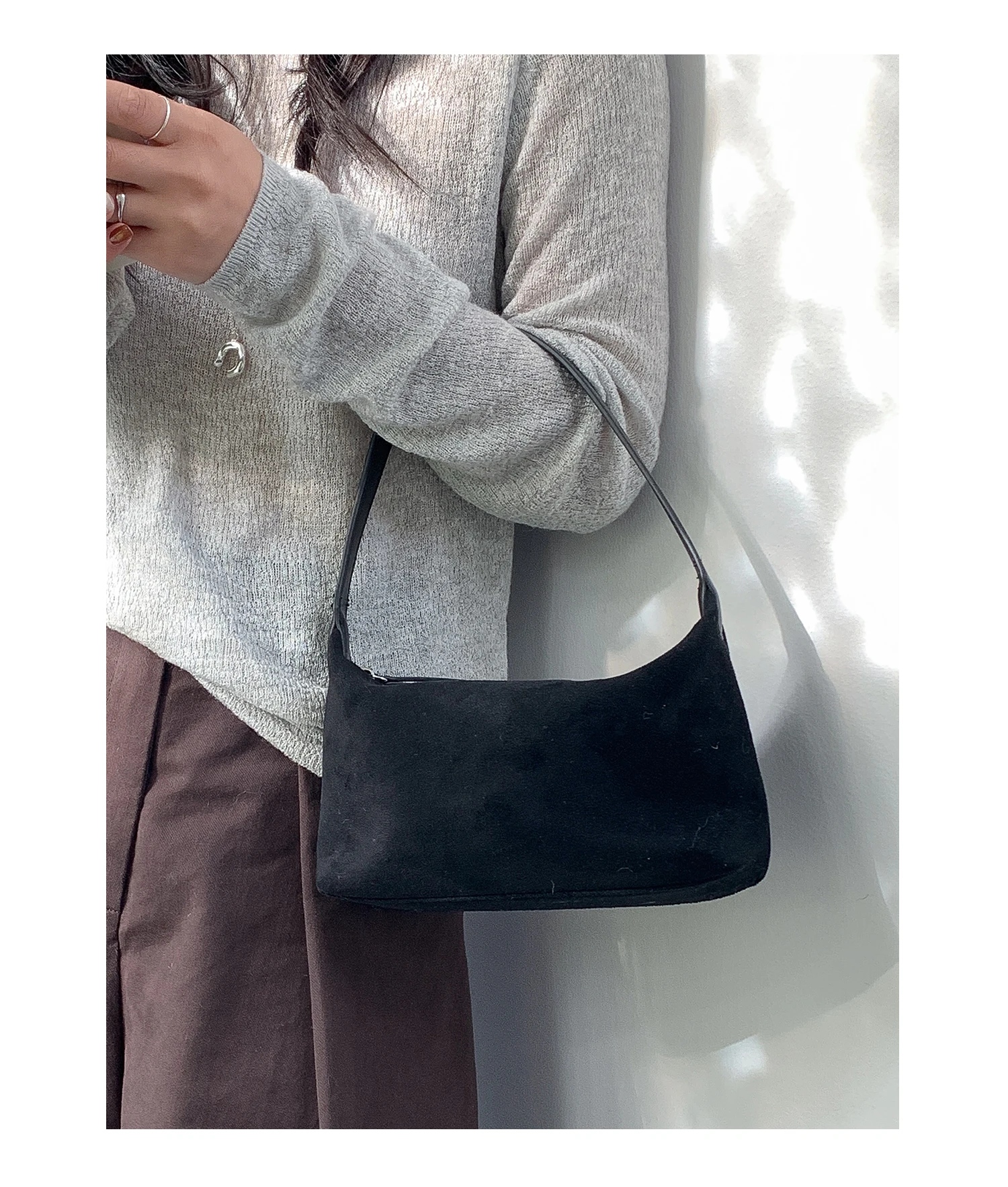 Bolso de Hombro de Gamuza a la Moda para Mujer, Bolso de Mano EMORRIN, Estilo Retro Otoño Invierno, Forro de Poliéster
