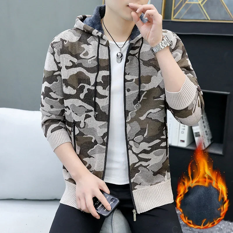 

Autumn Winter Camouflage Jackets for Mens New Baggy Warm Fashion Zip-up Hooded Jackets Male Daily Casual Coat