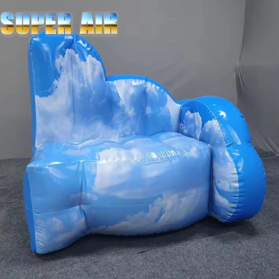 

Inflatable Cloud Sky Print Sofa Chair, Portable PVC Single Couch for Indoor Outdoor, Foldable Waterproof Air Chair for Party Cam