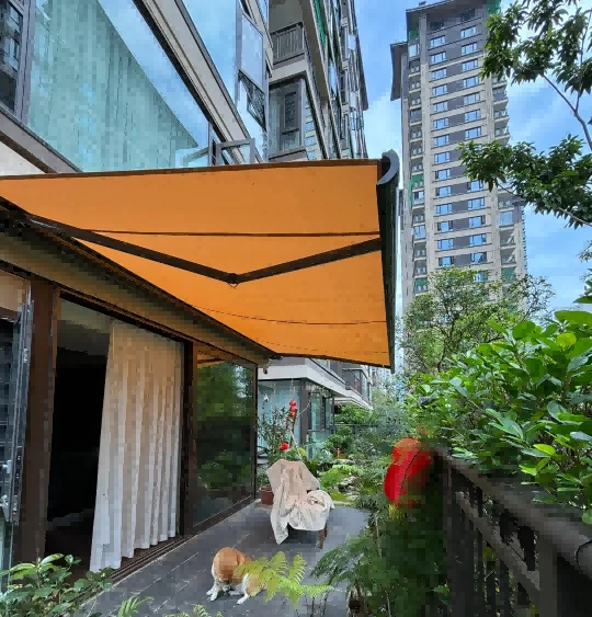 5x3m Electric Full Box Awning Aluminum Frame Waterproof Fabric Retractable Shed Canopy with LED Lights Outdoor Terrace Awning