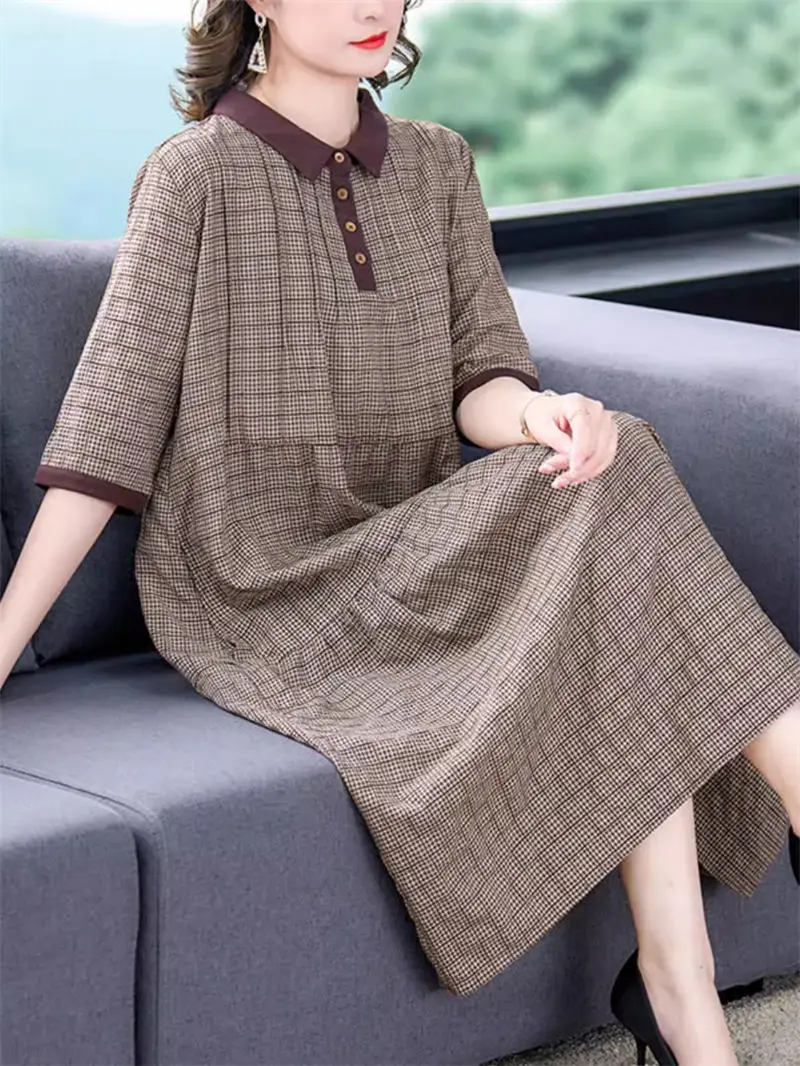 

Cotton And Linen Dress Women 2024 Spring Retro New Oversized Light Luxury Clothing Temperament Mom Ramie Summer Dress K1751