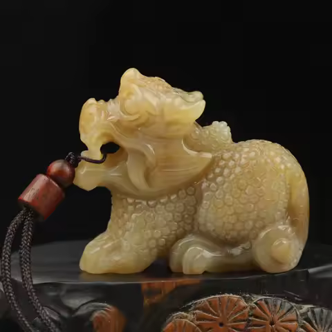 Old China Natural hetian Jade Hand Carved statue dragon loong pendant #16