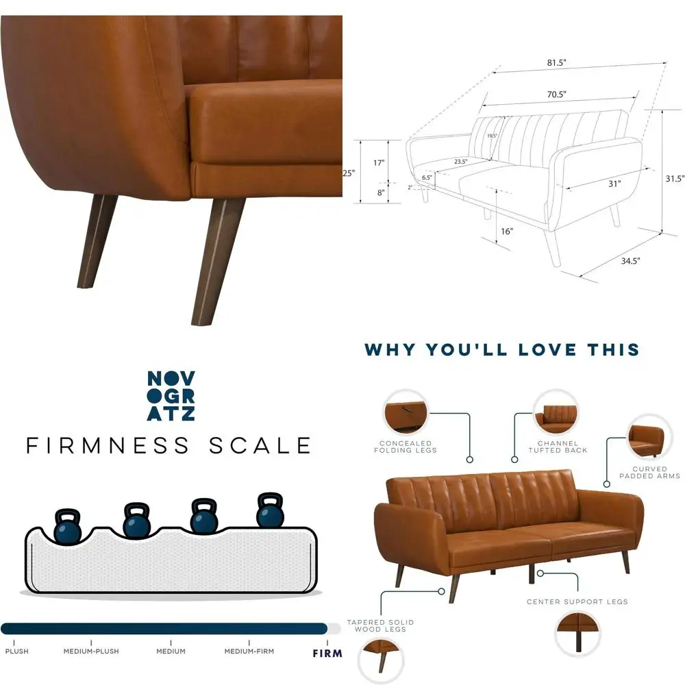 

Camel Leather Sofa Bed and Couch Sleeper