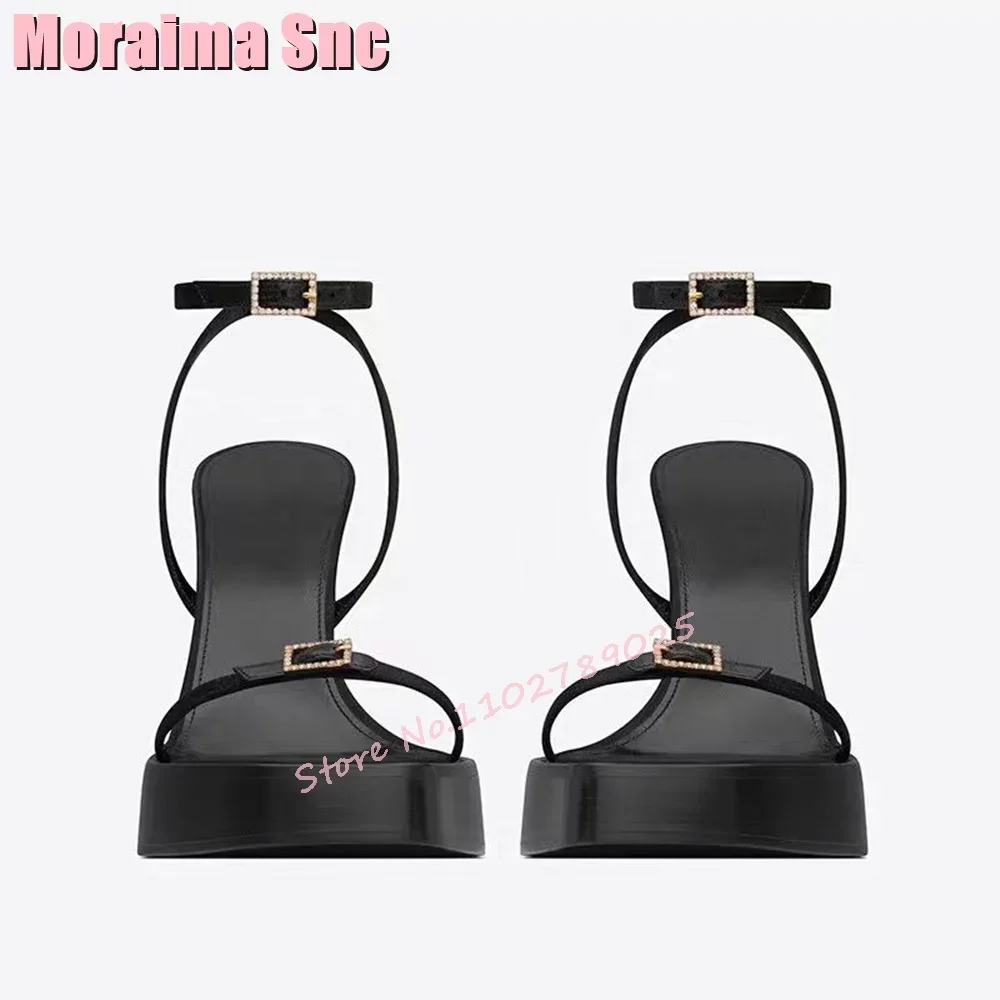 New Platform Belt Buckle Sandals Block Chunky Heel Black Solid Sexy Women Shoes Summer Fashion Ankle Strap 2024 Banquet Party