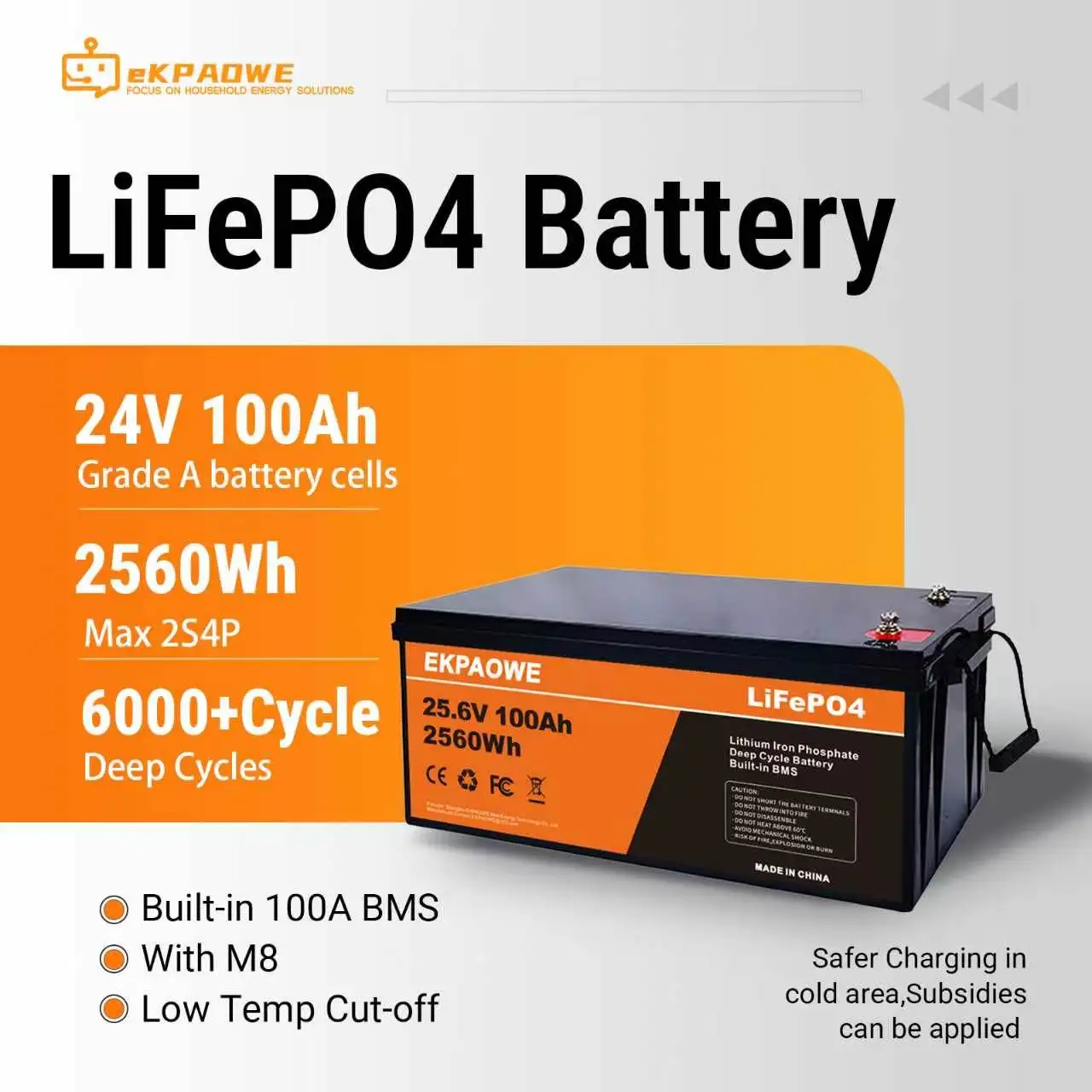 100AH LiFePO4 Batterie 12,8V 25,6V 100A BMS 6000 Deep Cycles Wiederaufladbarer Lithium-Akku für Wohnmobile mit EU-Schnellversand