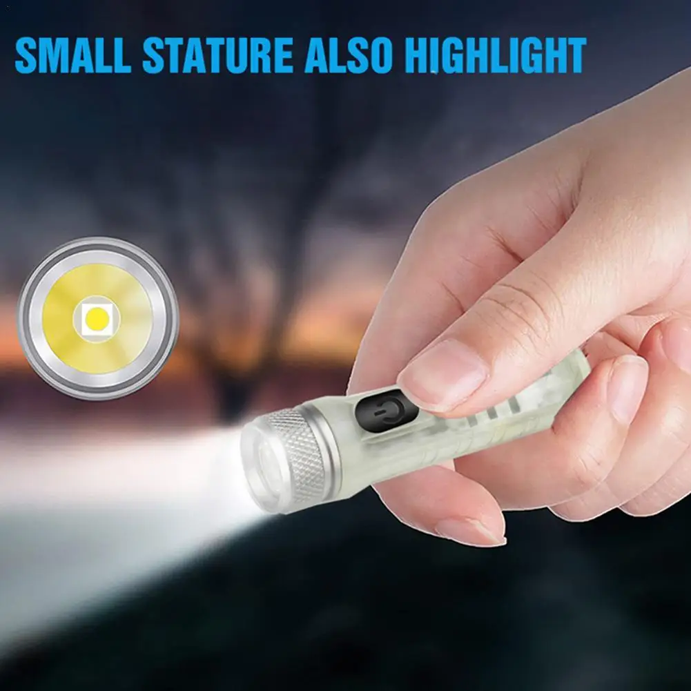 Mini Keychain Flashlight TYPE-C Fast Charging Multi-function IP66 Waterproof Fluorescent Magnetic Warning Camping Flashlight