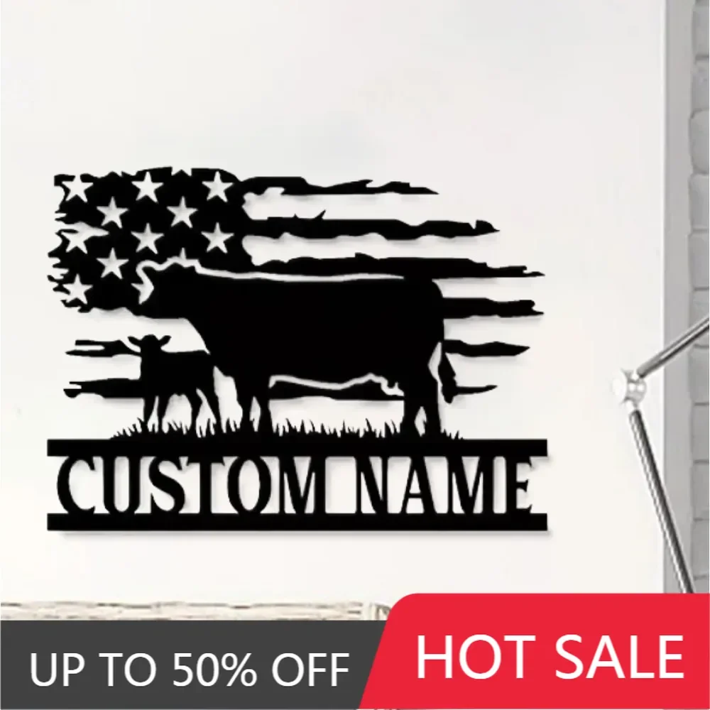 Unusual Unique Tailored Metal Cow Farm Wall Sculptures Boasting US Flag Pattern Perfect for Barn Ranches and Farmhouses as Gifts