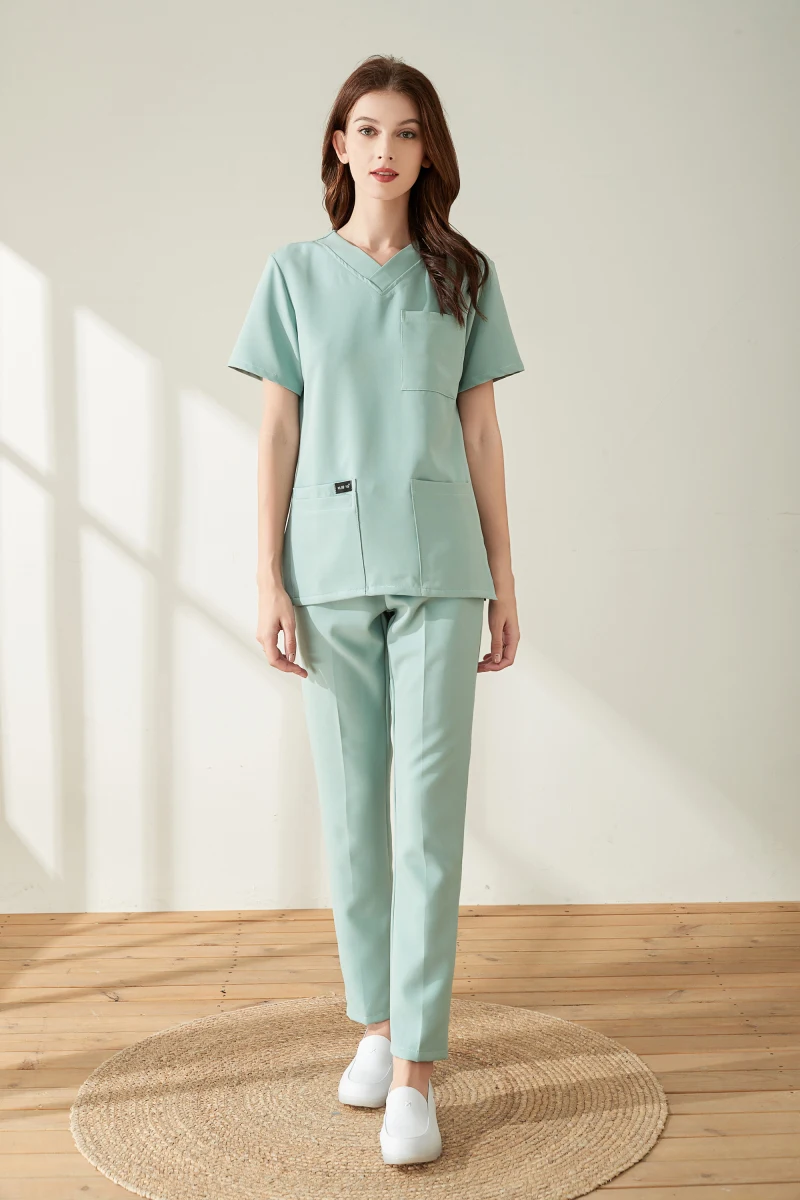 Women's Summer High Quality Short Sleeve Dental Clinic Uniforms V Neck Easily Wearing Medical Scrubs Work Clothes For Doctor