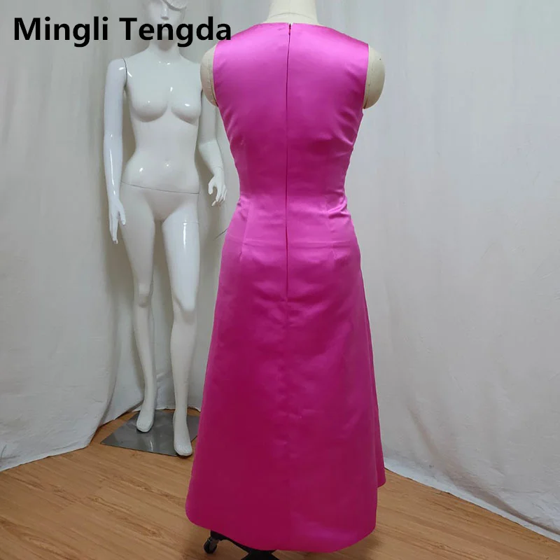 Mingli Tengda-chal largo sin mangas para mujer, capa de satén con cremallera frontal, Bolero de novia con cuello en V profundo, color rojo rosa