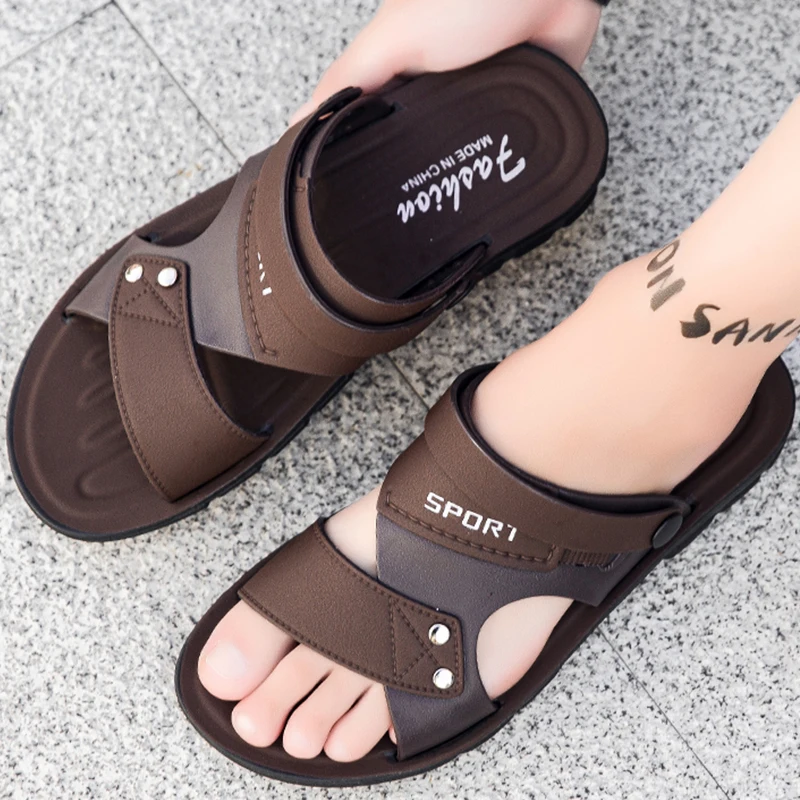 

Модные мужские кожаные шлепанцы для улицы, большие размеры до 48, летние повседневные кожаные сандалии для мужчин