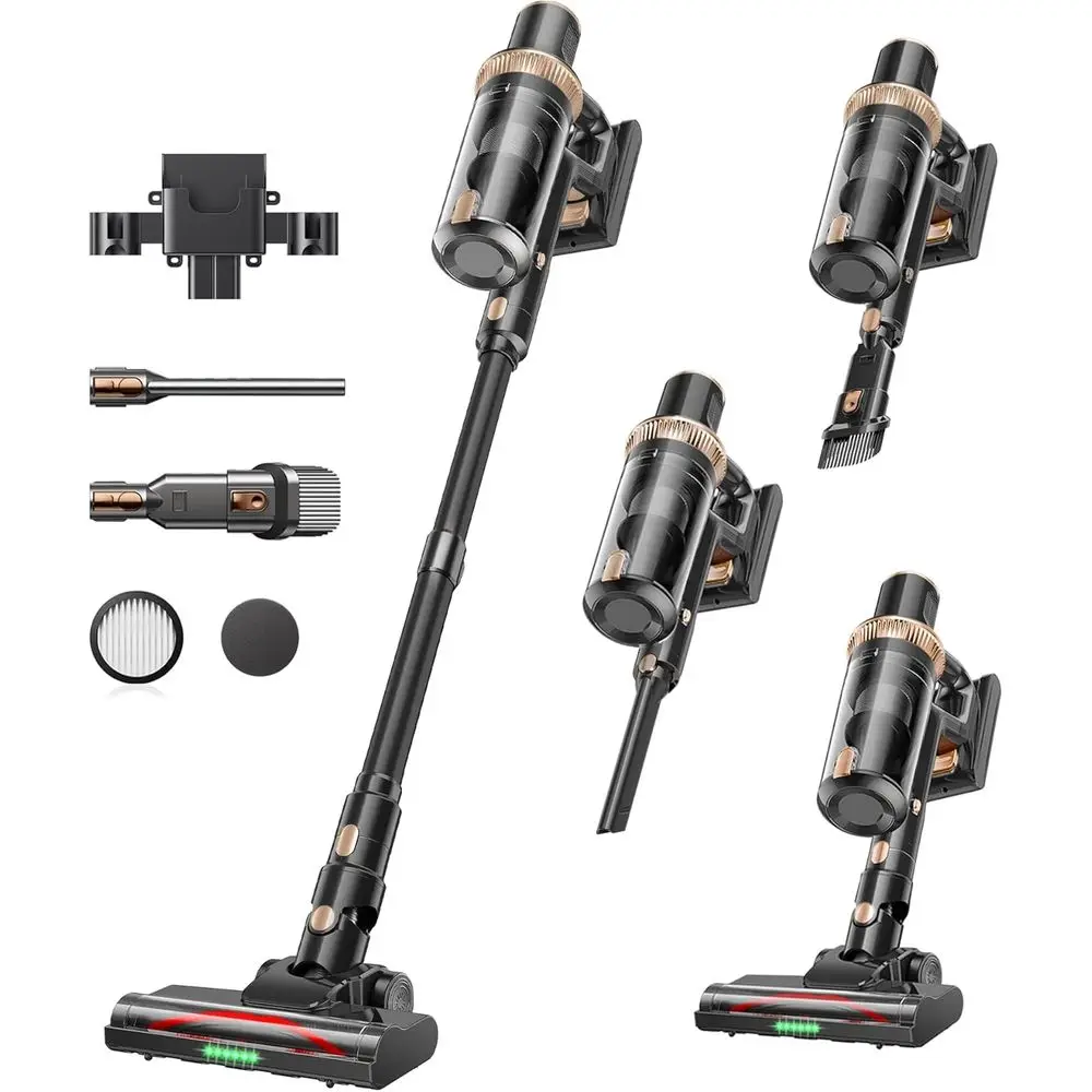 

450W 48KPA 60Mins Vacuum Cleaners for Home, Rechargeable Vacuum with Green Light, Powerful Stick Vacuum for Carpet/Hardwood Floo