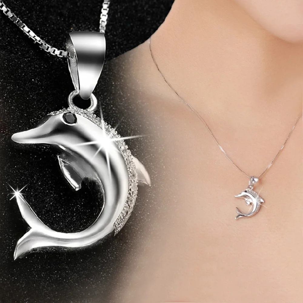 Collier élégant avec pendentif dauphin mignon en argent sterling 925, accessoire de mariage charmant et élégant pour femmes