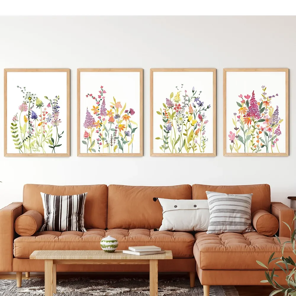 Acquerello Wildflower Flower Poster stampe floreali colorate pianta Wall Art Canvas Painting immagini a parete per la decorazione del soggiorno