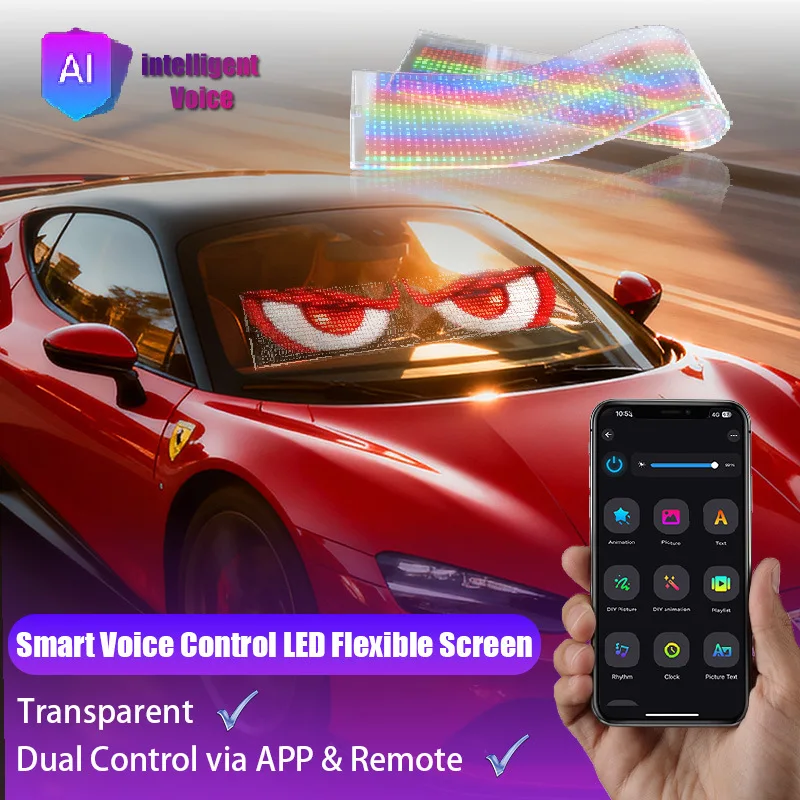 

AI Voice Control Car Transparent Film LED Matrix Pixel Panel DIY RGB Lighting Graffiti Scrolling Text Board Windshield Screen
