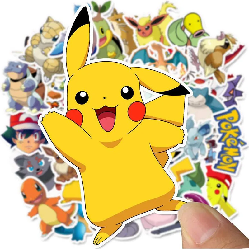 50PCS Cute  Pikachu Pokemon DIY Stickers Phone Trunk Refrigerator Waterproof Anime Stickers Anime Figure Image Toys Sticker Gift