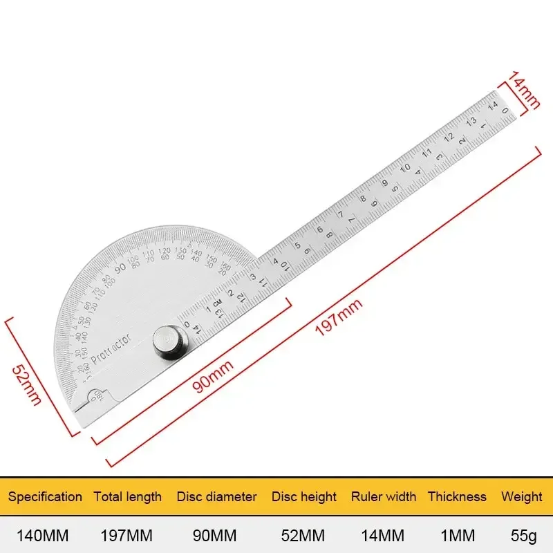 180°Stainless Steel Guage Goniometer Angle Meter Measure Protractor Ruler Metal Finder Woodworking Measurement Tool