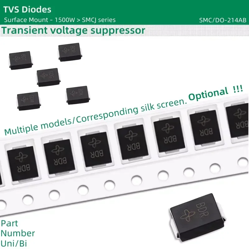 50pcs/lot TVS Diodes SMC package 1500W SMCJ36A SMCJ36CA SMCJ40A SMCJ40CA SMCJ43A SMCJ43CA SMCJ45A SMCJ45CA SMCJ series