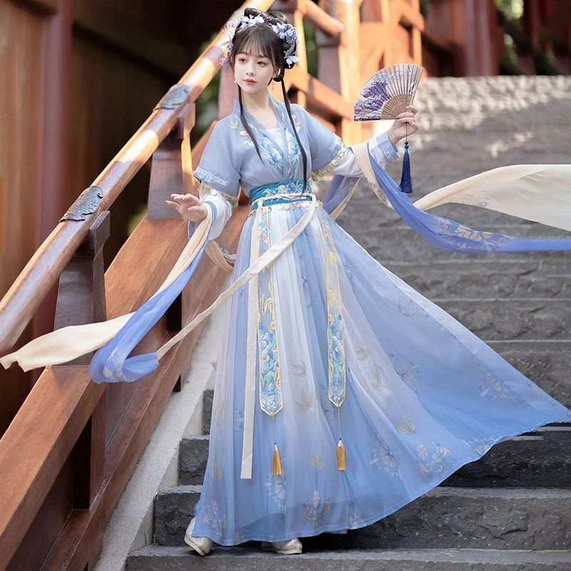 Chinese Hanfu Dress Women Ancient Traditional Hanfu Sets Carnival Fairy Cosplay Costume Purple Blue Green Hanfu Dance Dress