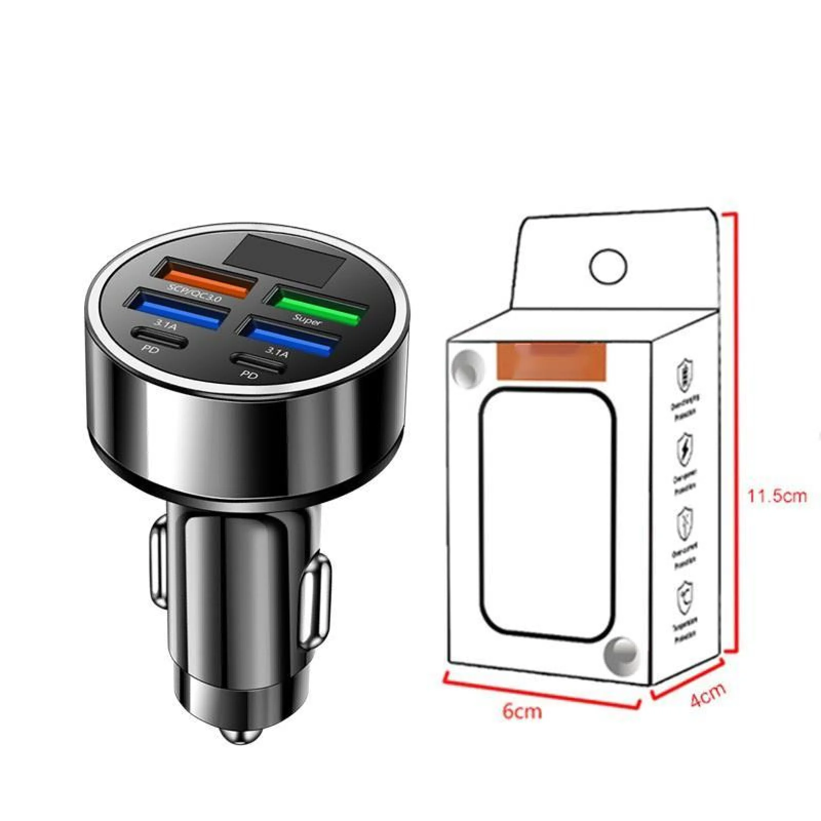 Adattatore per caricabatterie rapido per auto a 6 porte da 100W PD QC3.0 adattatore per caricabatterie per telefono da auto USB C tipo C per IPhone