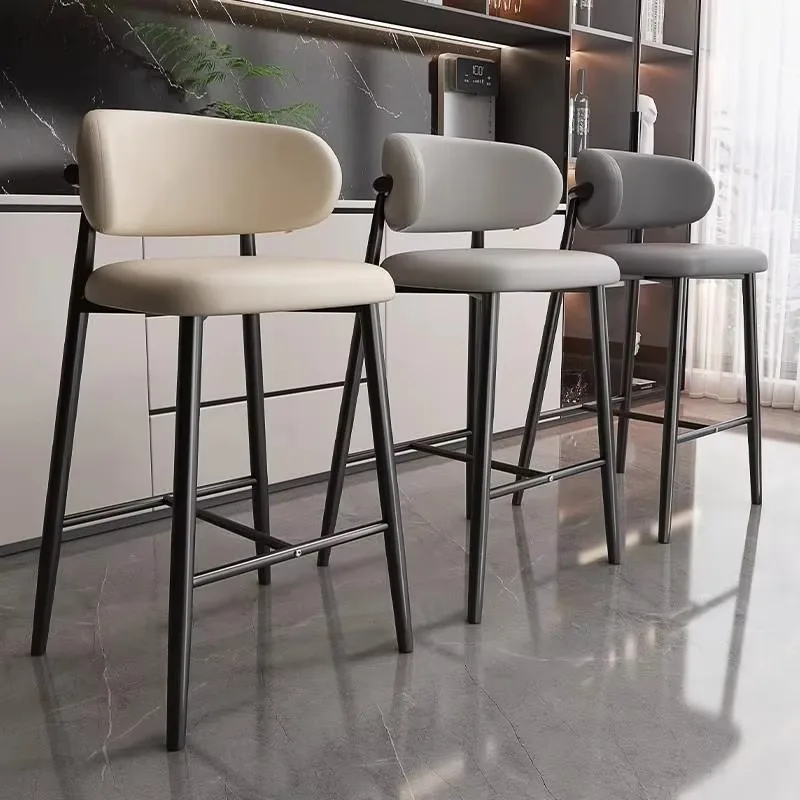 

Walnut Back Beige Bar Stools Modern Minimalist Unique Nordic Bar Stools Luxury Designer Elegant Sillas De Barra Bar Furniture