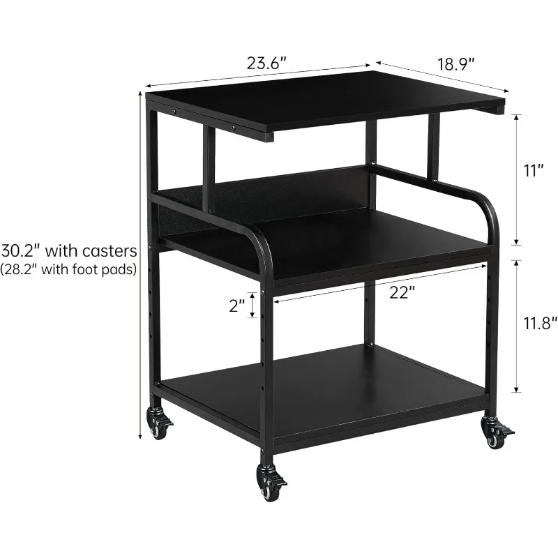 

Printer Stand, 23.6 x18.9 x 30 Inches Large Printer Table with Adjustable Storage Shelf, 3 Tier Rolling Printer Cart