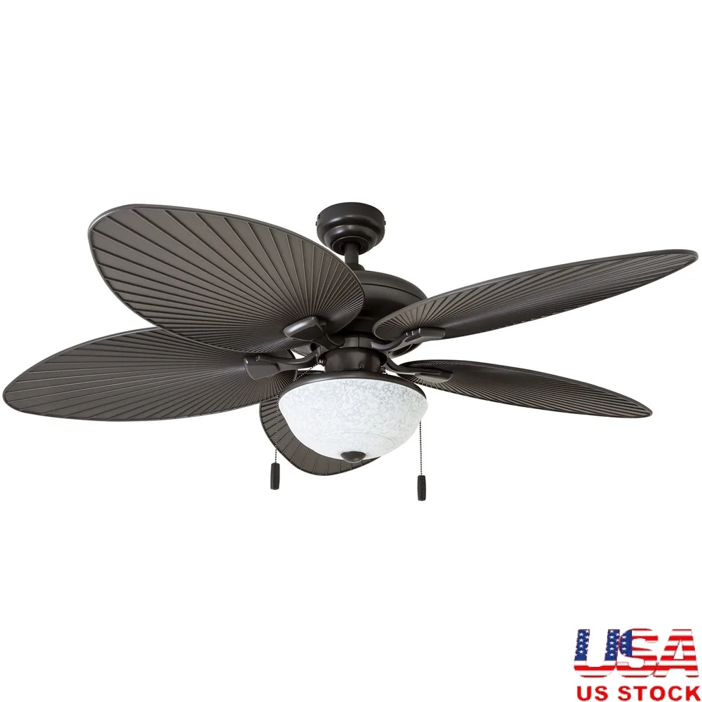 

Indoor Outdoor Ceiling Fan 52 Inch with Light Kit 5 Blades Reversible Motor Quick Installation Tropical Design Patios Porches