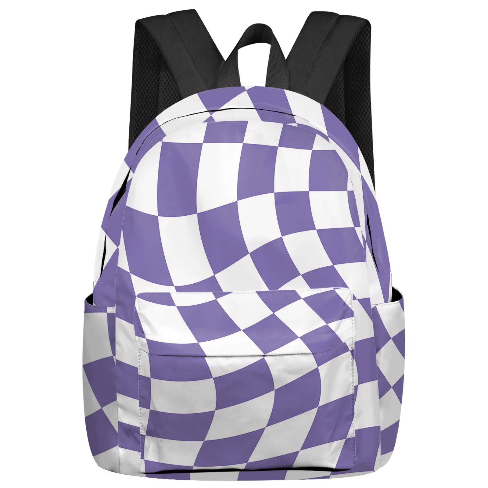 

Lattice Deformation Color Block Purple Backpacks Custom Student School Bags Laptop Backpack Men Women Female Travel Mochila