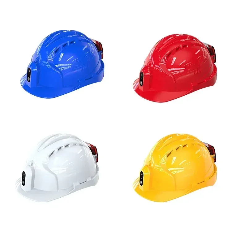 

Wholesale Custom White ABS Smart Safety Half Helmet Construction Hard Hat Climbing Light 4G Wifi Live Camera Head Protection