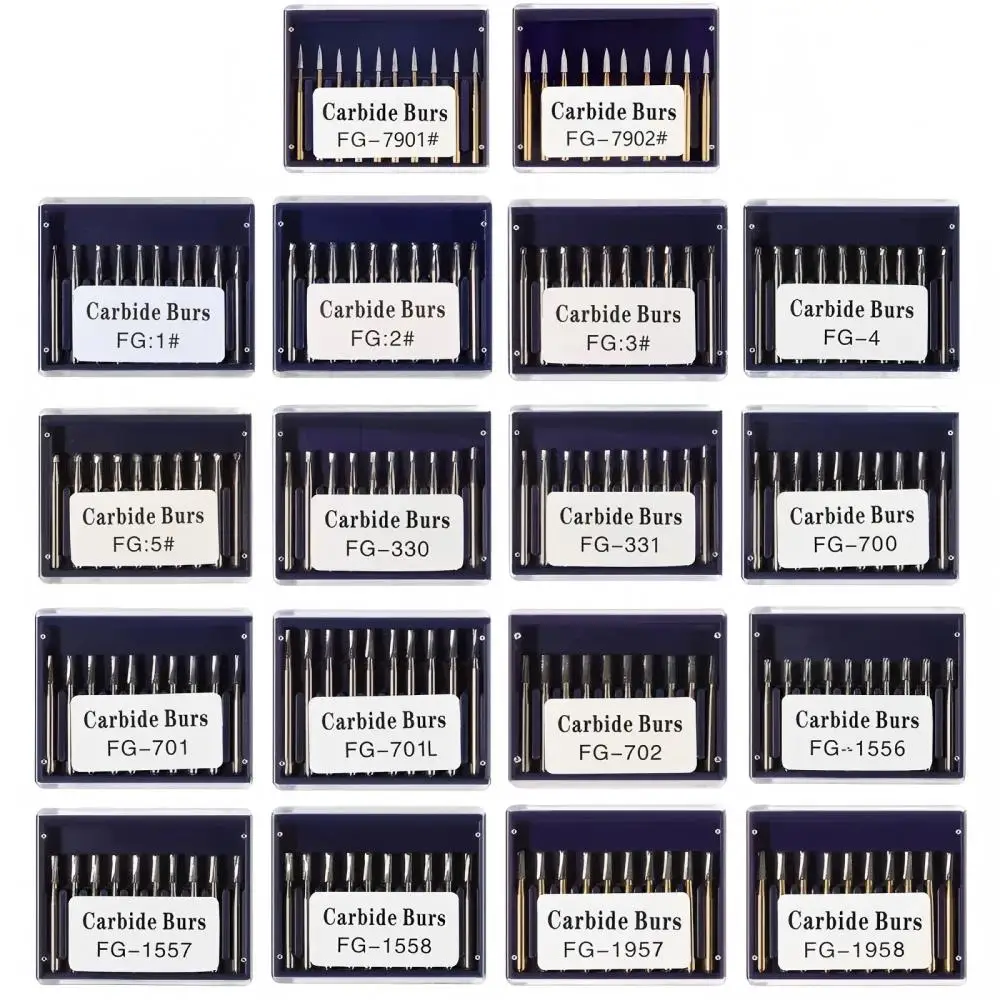 

Dental Tungsten Steel Carbide FG Burs 10Pcs/Box, Diameter 1.6mm for High Speed Handpiece Dental Clinic Lab Drill Tools