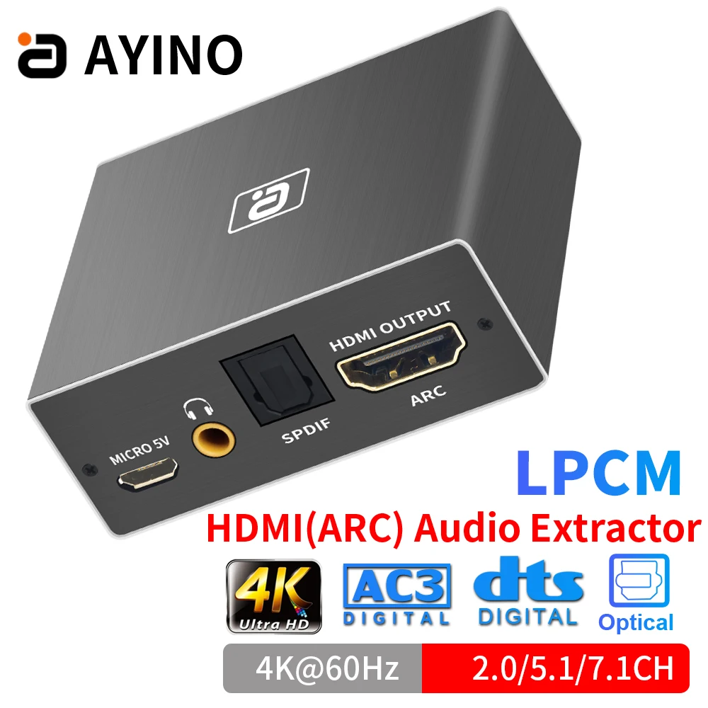 AYINO HDMI2.0b Converter ARC Audio Extractor HDCP2.2 CEC HD 4K@60Hz HDMI-compatible Splitter  to Optical TOSLINK SPDIF AUX